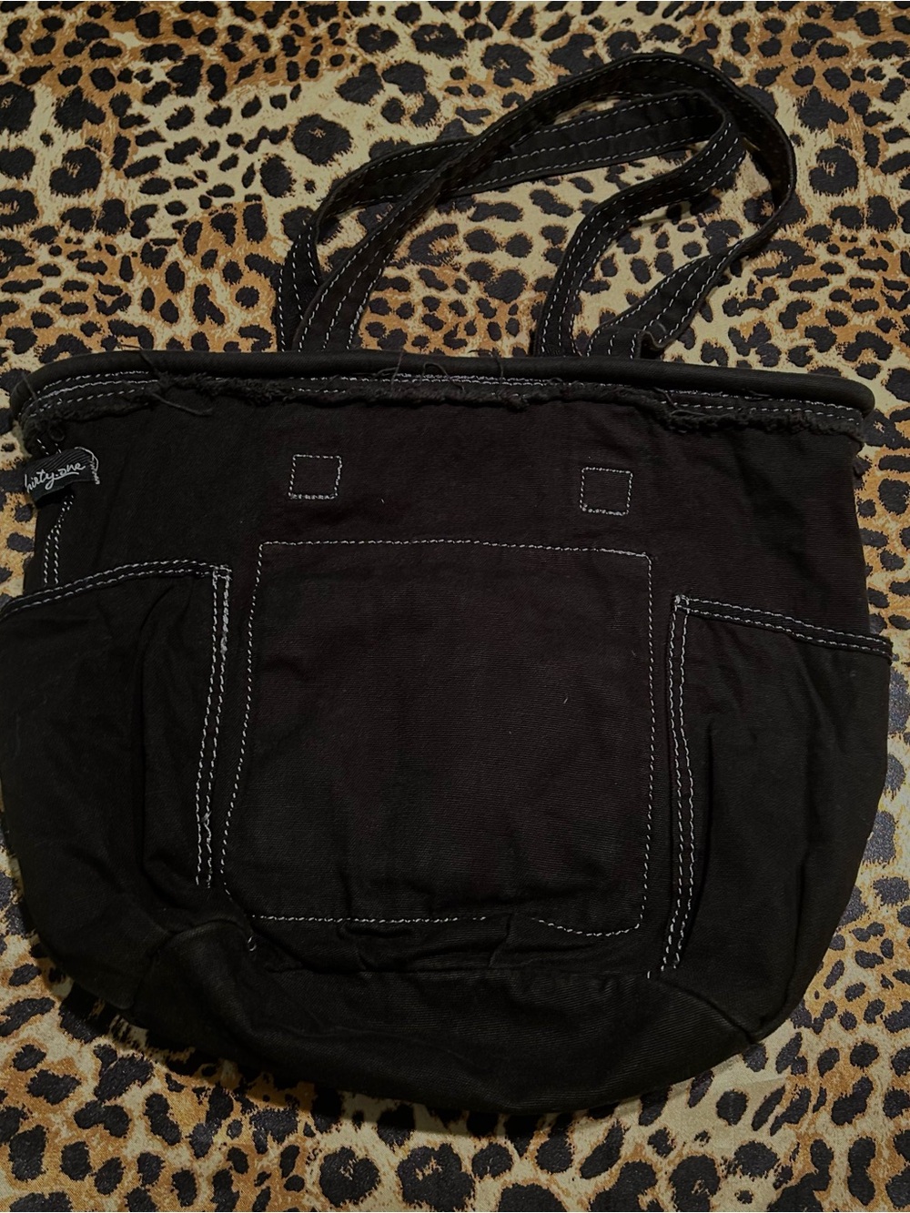 Thirty-One Black Distressed Tote Bag with “Jamie” Embroidered in Purple - Picture 3 of 7